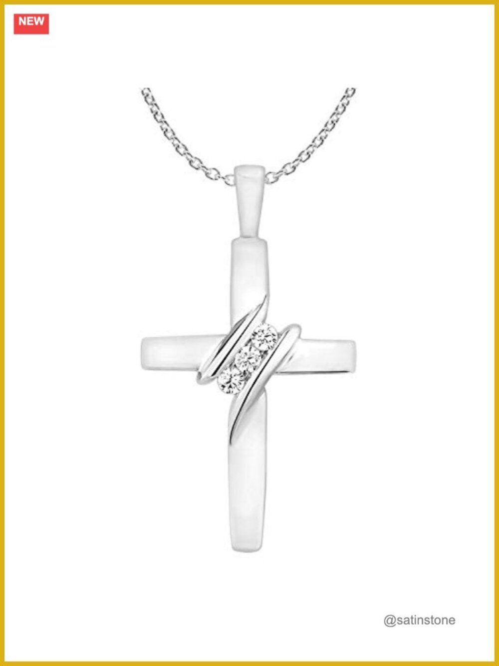 10k Solid White Gold Natural Diamond Cross Pendant Necklace 18"